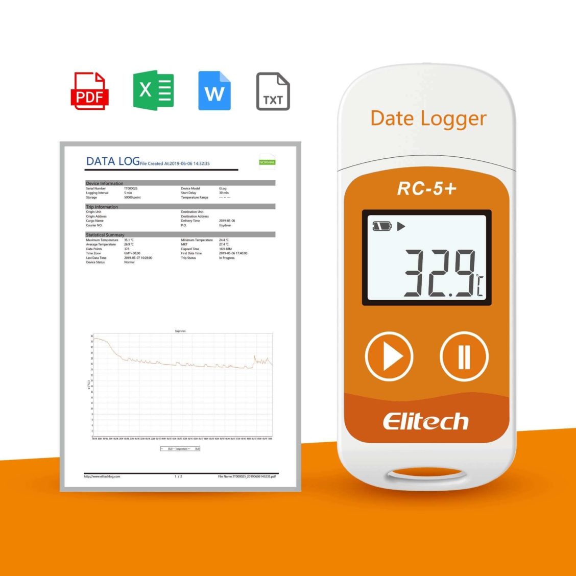 Elitech RC-5+ temperaturlogger eksporteringsmuligheter